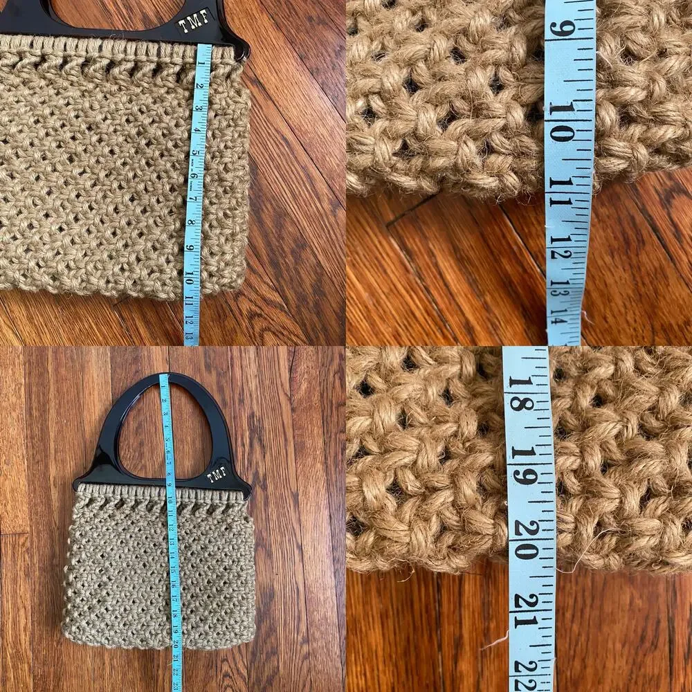 Vintage Macrame Beige Woven Handbag With Bakelite Lucite Handles Handmade Boho